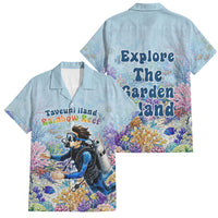Fiji Taveuni Rainbow Reef Family Matching Long Sleeve Bodycon Dress and Hawaiian Shirt Scuba Diver Vibrant Undersea Coral Garden Watercolor