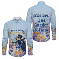 Fiji Taveuni Rainbow Reef Family Matching Mermaid Dress and Hawaiian Shirt Scuba Diver Vibrant Undersea Coral Garden Watercolor