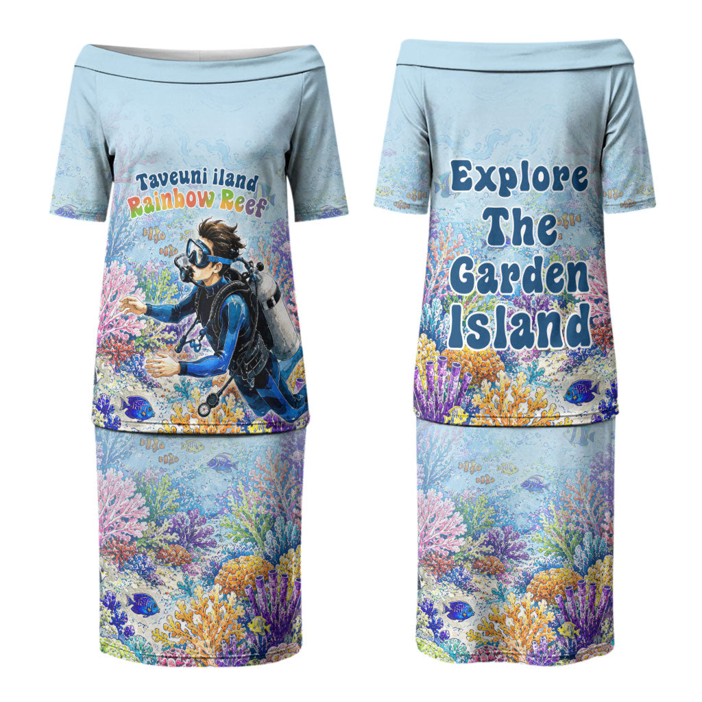Fiji Taveuni Rainbow Reef Family Matching Puletasi and Hawaiian Shirt Scuba Diver Vibrant Undersea Coral Garden Watercolor