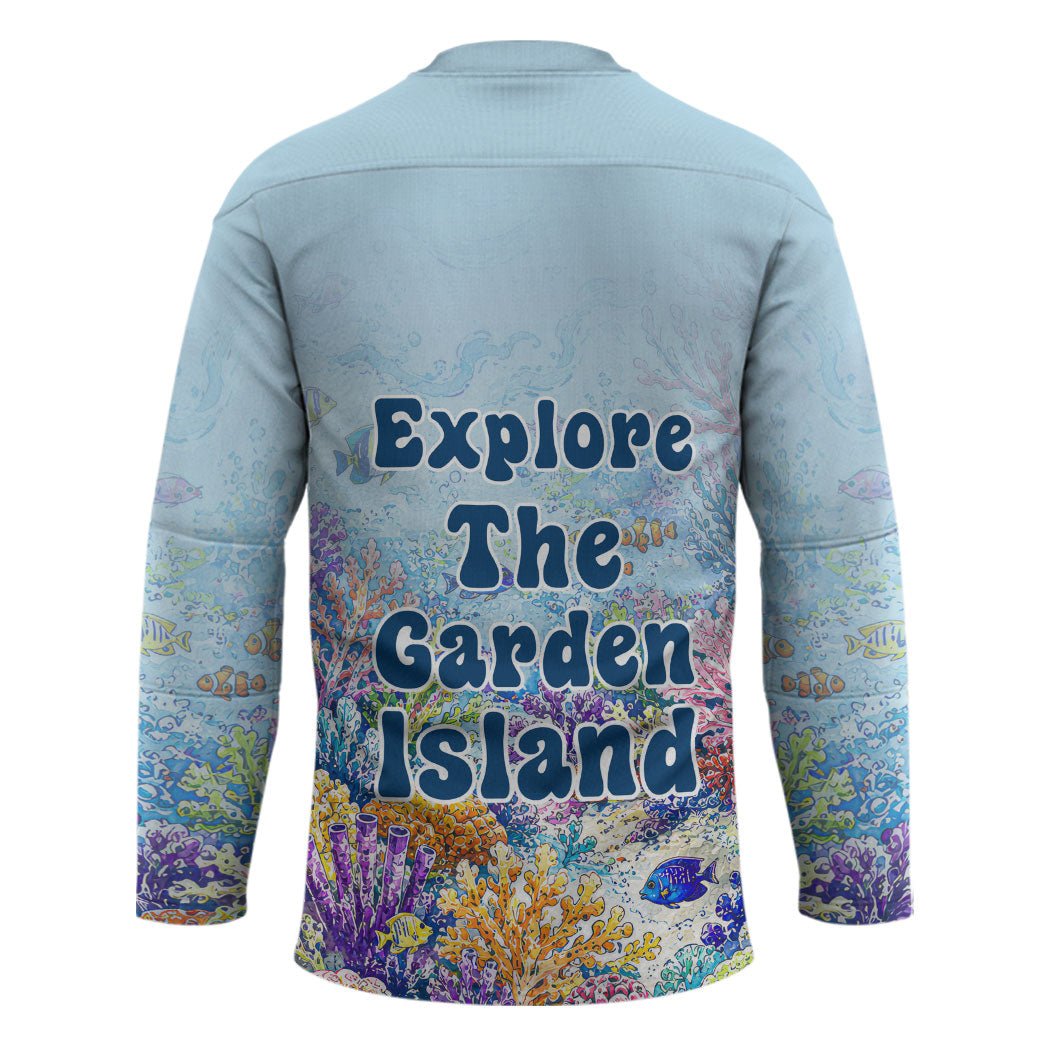 Fiji Taveuni Rainbow Reef Hockey Jersey Scuba Diver Vibrant Undersea Coral Garden Watercolor