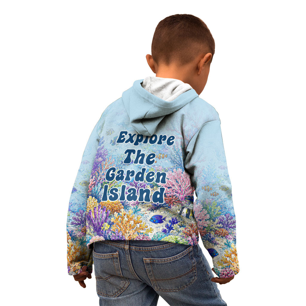 Fiji Taveuni Rainbow Reef Kid Hoodie Scuba Diver Vibrant Undersea Coral Garden Watercolor