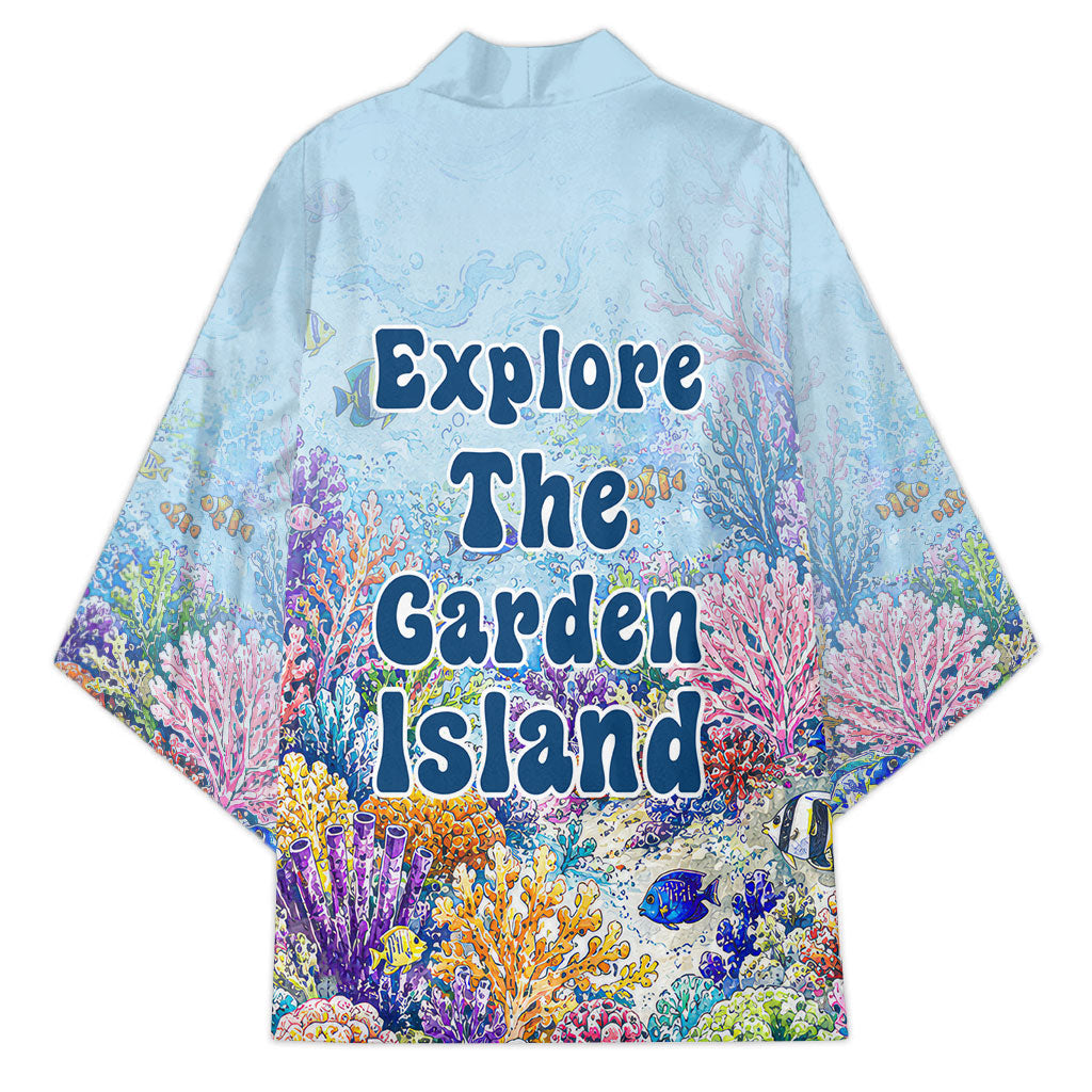 Fiji Taveuni Rainbow Reef Kimono Scuba Diver Vibrant Undersea Coral Garden Watercolor