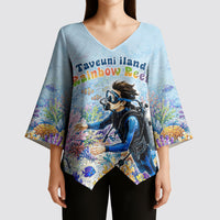 Fiji Taveuni Rainbow Reef Kimono Sleeve Blouse Scuba Diver Vibrant Undersea Coral Garden Watercolor