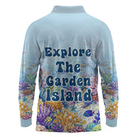 Fiji Taveuni Rainbow Reef Long Sleeve Polo Shirt Scuba Diver Vibrant Undersea Coral Garden Watercolor