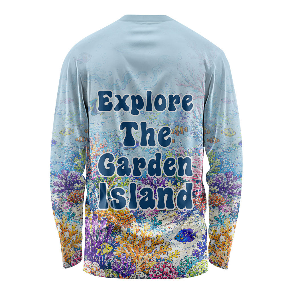 Fiji Taveuni Rainbow Reef Long Sleeve Shirt Scuba Diver Vibrant Undersea Coral Garden Watercolor