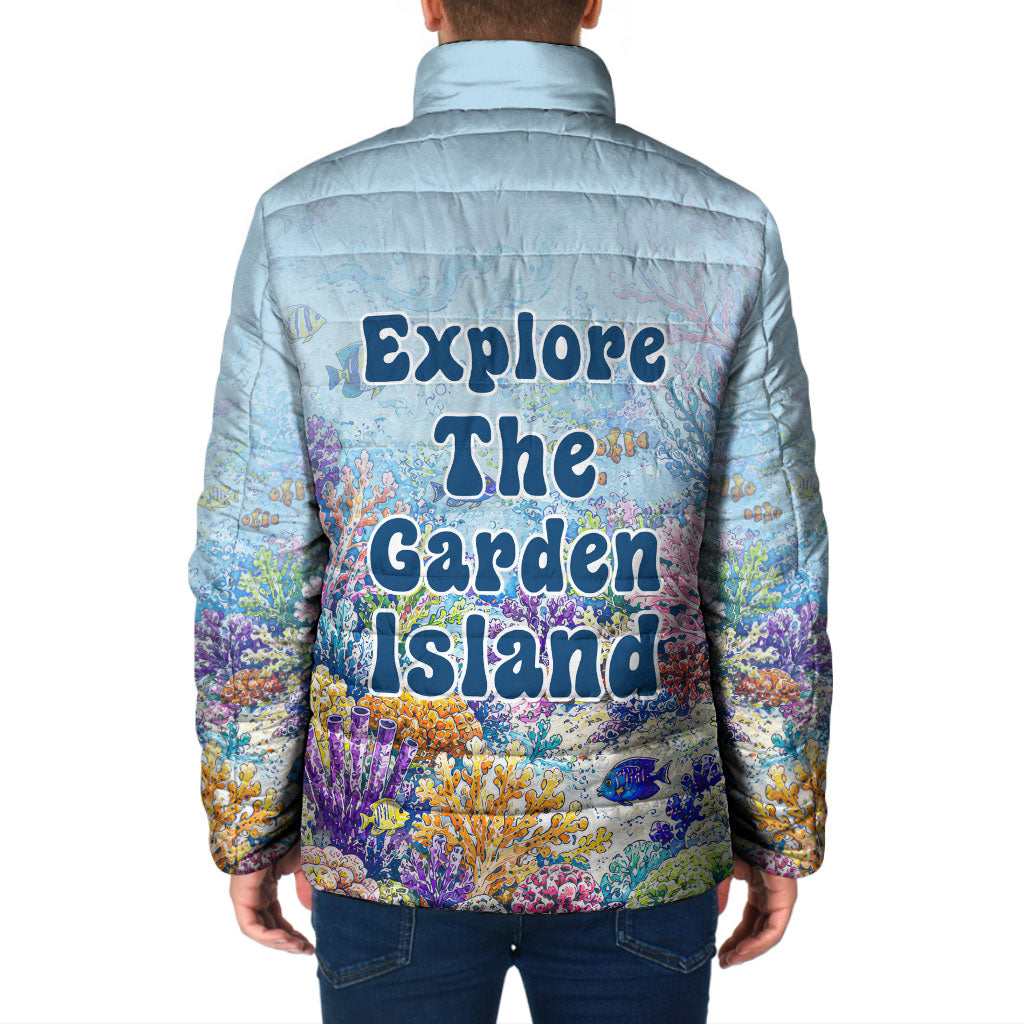 Fiji Taveuni Rainbow Reef Padded Jacket Scuba Diver Vibrant Undersea Coral Garden Watercolor