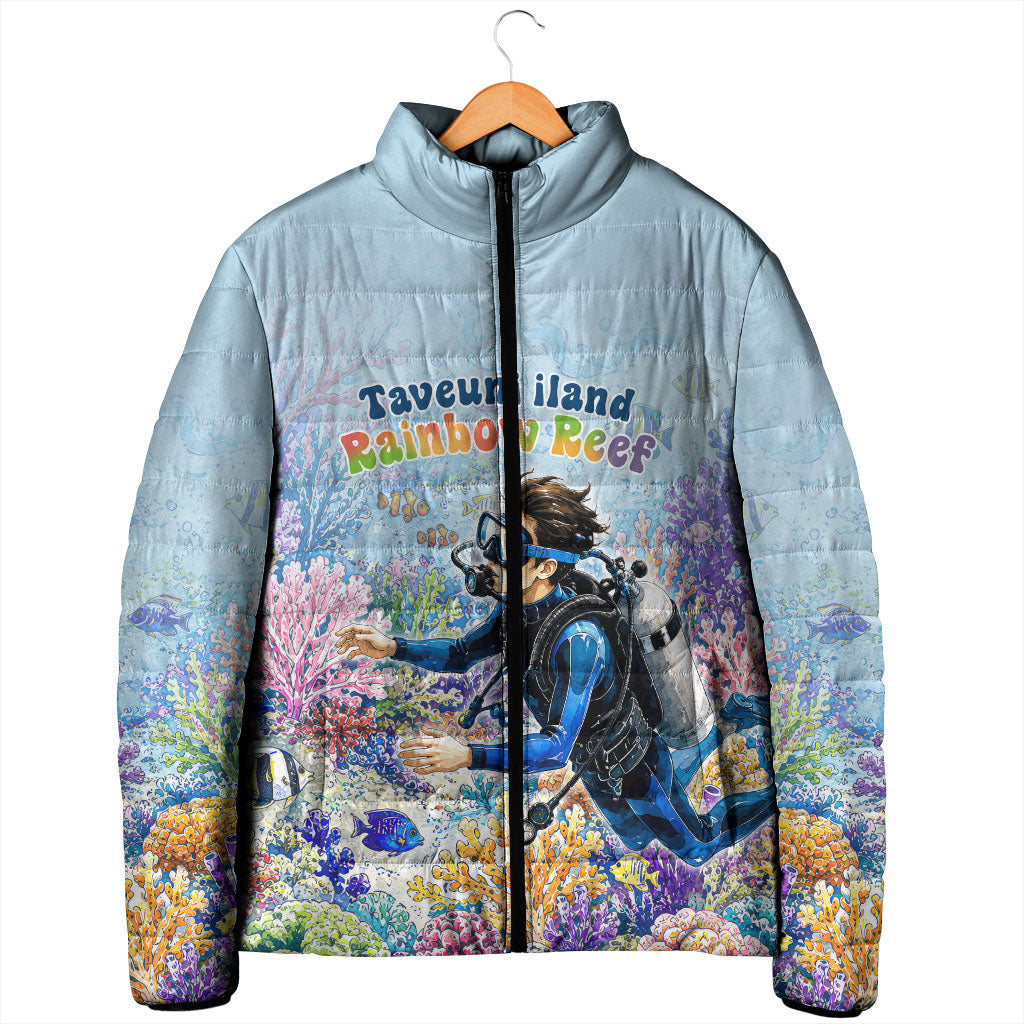Fiji Taveuni Rainbow Reef Padded Jacket Scuba Diver Vibrant Undersea Coral Garden Watercolor