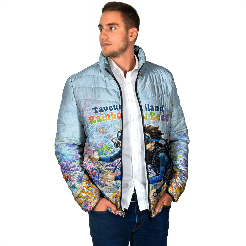 Fiji Taveuni Rainbow Reef Padded Jacket Scuba Diver Vibrant Undersea Coral Garden Watercolor