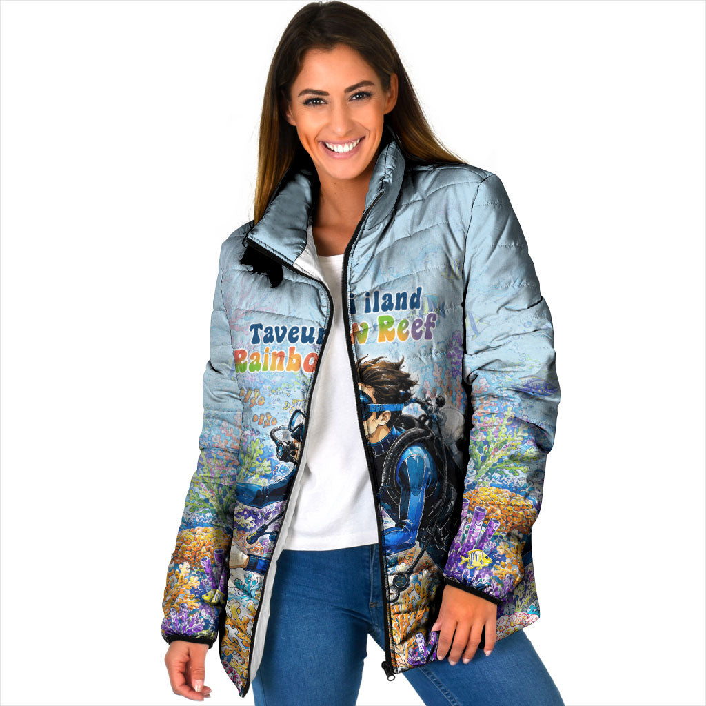 Fiji Taveuni Rainbow Reef Padded Jacket Scuba Diver Vibrant Undersea Coral Garden Watercolor