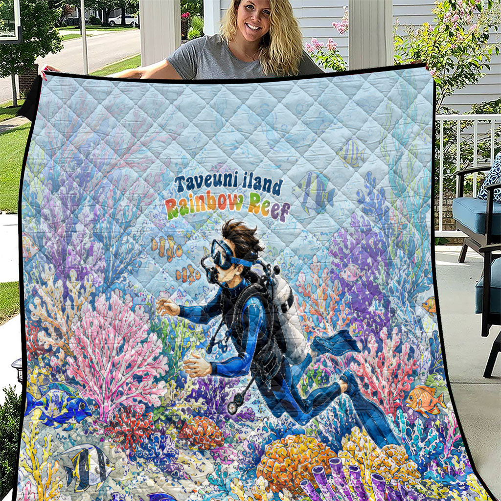 Fiji Taveuni Rainbow Reef Quilt Scuba Diver Vibrant Undersea Coral Garden Watercolor