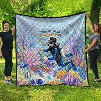 Fiji Taveuni Rainbow Reef Quilt Scuba Diver Vibrant Undersea Coral Garden Watercolor