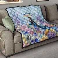 Fiji Taveuni Rainbow Reef Quilt Scuba Diver Vibrant Undersea Coral Garden Watercolor