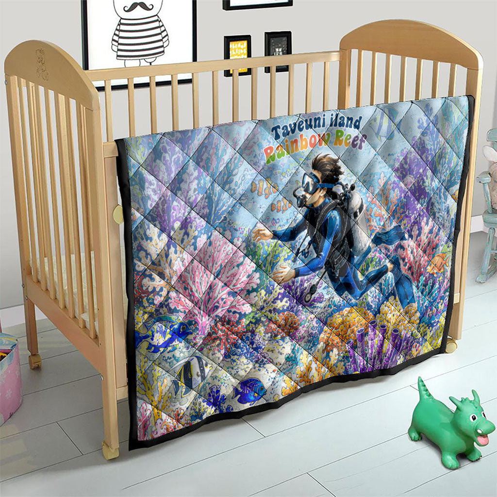 Fiji Taveuni Rainbow Reef Quilt Scuba Diver Vibrant Undersea Coral Garden Watercolor