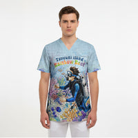 Fiji Taveuni Rainbow Reef Scrub Top Scuba Diver Vibrant Undersea Coral Garden Watercolor