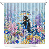 Fiji Taveuni Rainbow Reef Shower Curtain Scuba Diver Vibrant Undersea Coral Garden Watercolor