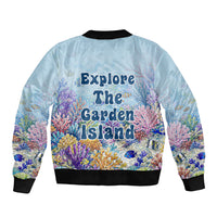 Fiji Taveuni Rainbow Reef Sleeve Zip Bomber Jacket Scuba Diver Vibrant Undersea Coral Garden Watercolor