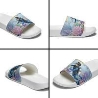 Fiji Taveuni Rainbow Reef Slide Sandals Scuba Diver Vibrant Undersea Coral Garden Watercolor