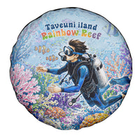 Fiji Taveuni Rainbow Reef Spare Tire Cover Scuba Diver Vibrant Undersea Coral Garden Watercolor
