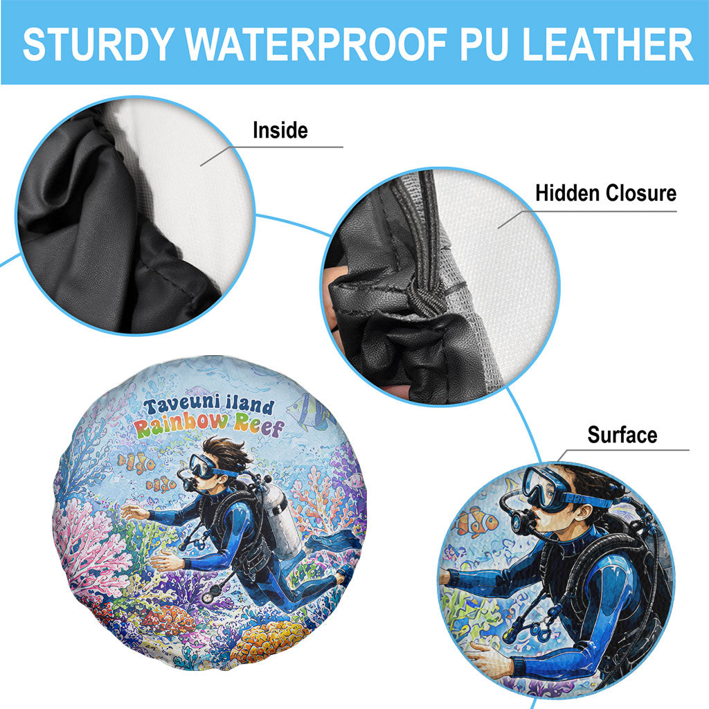 Fiji Taveuni Rainbow Reef Spare Tire Cover Scuba Diver Vibrant Undersea Coral Garden Watercolor