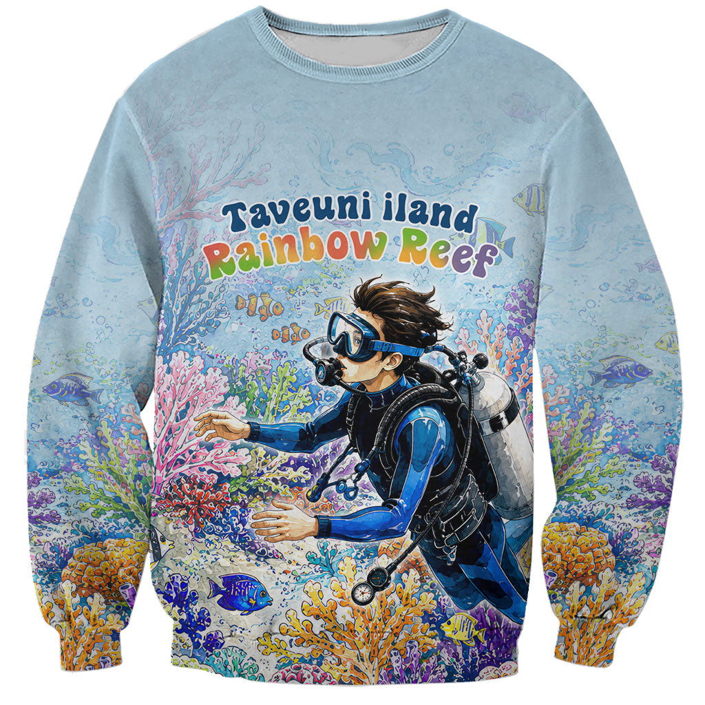 Fiji Taveuni Rainbow Reef Sweatshirt Scuba Diver Vibrant Undersea Coral Garden Watercolor