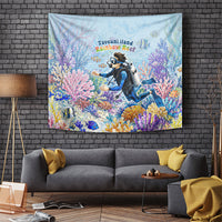 Fiji Taveuni Rainbow Reef Tapestry Scuba Diver Vibrant Undersea Coral Garden Watercolor