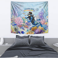 Fiji Taveuni Rainbow Reef Tapestry Scuba Diver Vibrant Undersea Coral Garden Watercolor