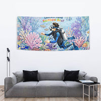 Fiji Taveuni Rainbow Reef Tapestry Scuba Diver Vibrant Undersea Coral Garden Watercolor