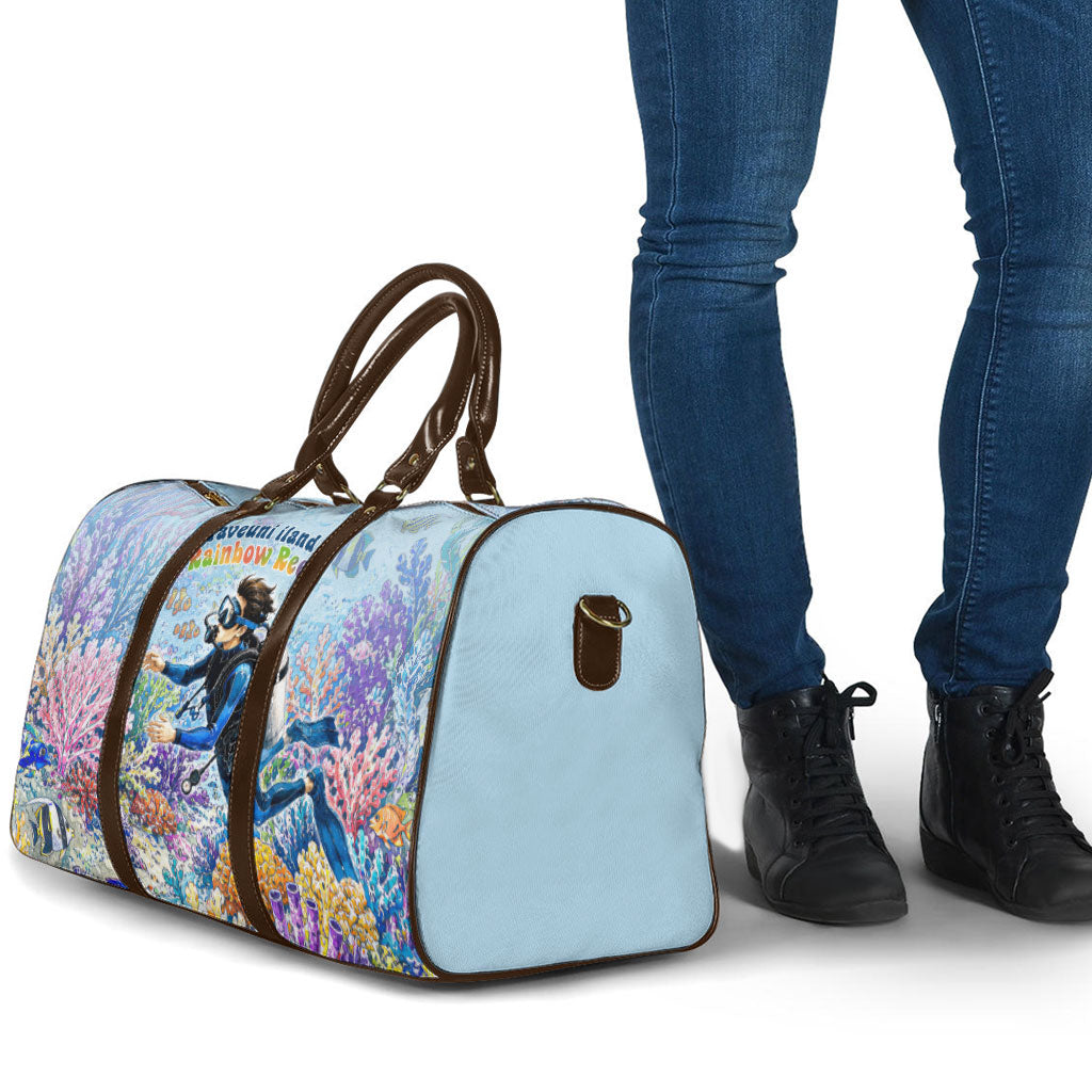 Fiji Taveuni Rainbow Reef Travel Bag Scuba Diver Vibrant Undersea Coral Garden Watercolor