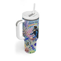 Fiji Taveuni Rainbow Reef Tumbler With Handle Scuba Diver Vibrant Undersea Coral Garden Watercolor