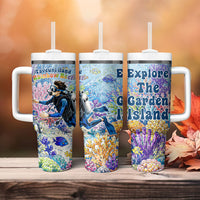 Fiji Taveuni Rainbow Reef Tumbler With Handle Scuba Diver Vibrant Undersea Coral Garden Watercolor