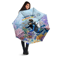 Fiji Taveuni Rainbow Reef Umbrella Scuba Diver Vibrant Undersea Coral Garden Watercolor
