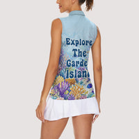 Fiji Taveuni Rainbow Reef Women Sleeveless Polo Shirt Scuba Diver Vibrant Undersea Coral Garden Watercolor