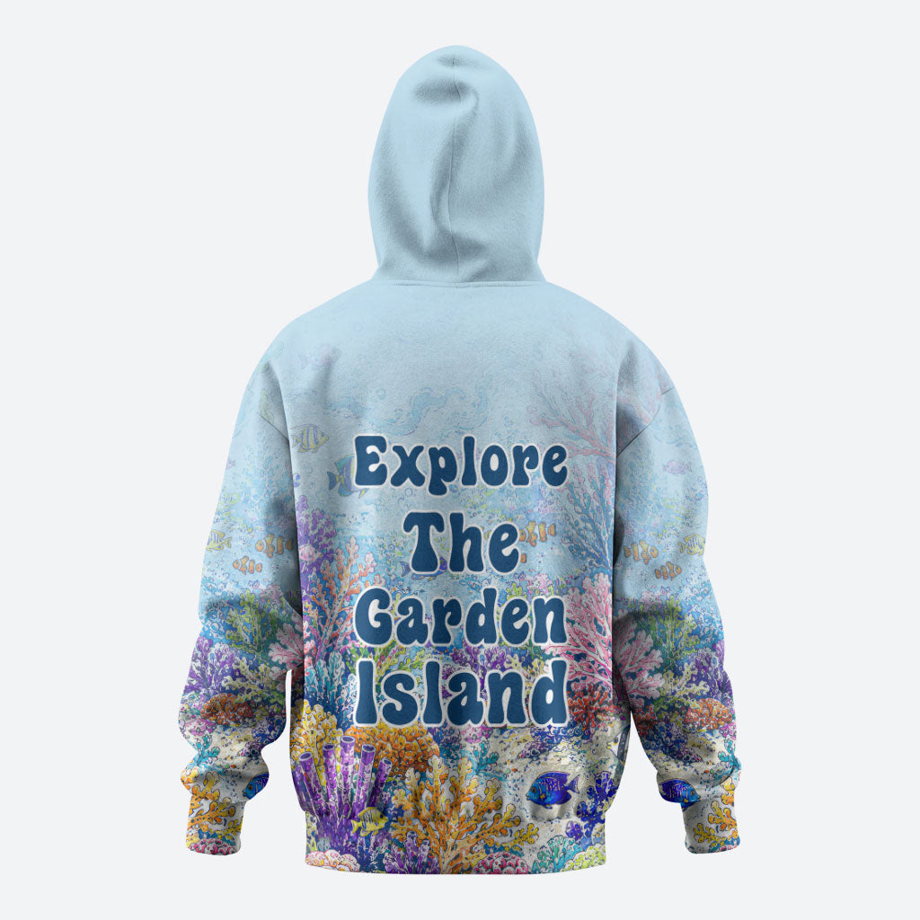 Fiji Taveuni Rainbow Reef Zip Hoodie Scuba Diver Vibrant Undersea Coral Garden Watercolor