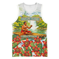 Fiji Taveuni Island Dateline Crossing Basketball Jersey Tropical Cultural Landscape With Tagimoucia Floral Pattern