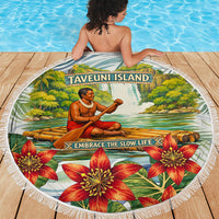 Fiji Taveuni Island Dateline Crossing Beach Blanket Tropical Cultural Landscape With Tagimoucia Floral Pattern