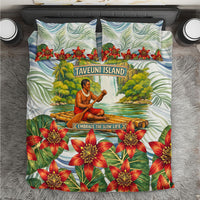 Fiji Taveuni Island Dateline Crossing Bedding Set Tropical Cultural Landscape With Tagimoucia Floral Pattern