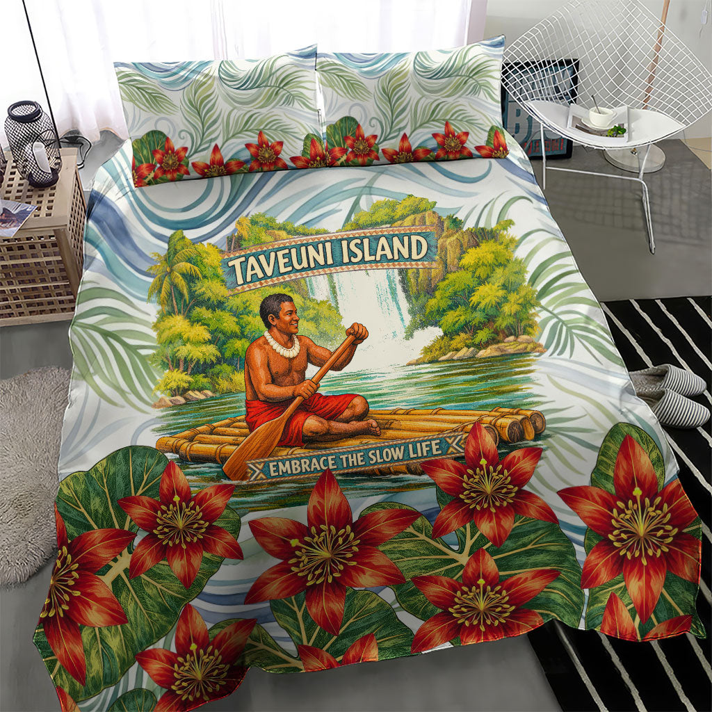 Fiji Taveuni Island Dateline Crossing Bedding Set Tropical Cultural Landscape With Tagimoucia Floral Pattern