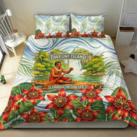 Fiji Taveuni Island Dateline Crossing Bedding Set Tropical Cultural Landscape With Tagimoucia Floral Pattern