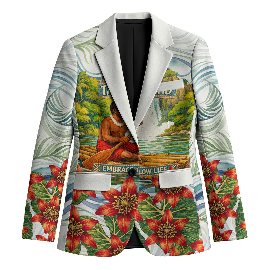 Fiji Taveuni Island Dateline Crossing Blazer Tropical Cultural Landscape With Tagimoucia Floral Pattern