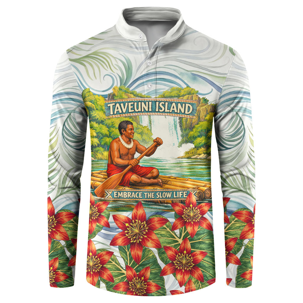 Fiji Taveuni Island Dateline Crossing Button Sweatshirt Tropical Cultural Landscape With Tagimoucia Floral Pattern