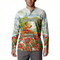 Fiji Taveuni Island Dateline Crossing Button Sweatshirt Tropical Cultural Landscape With Tagimoucia Floral Pattern