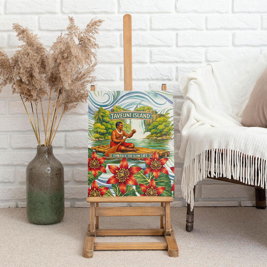 Fiji Taveuni Island Dateline Crossing Canvas Wall Art Tropical Cultural Landscape With Tagimoucia Floral Pattern