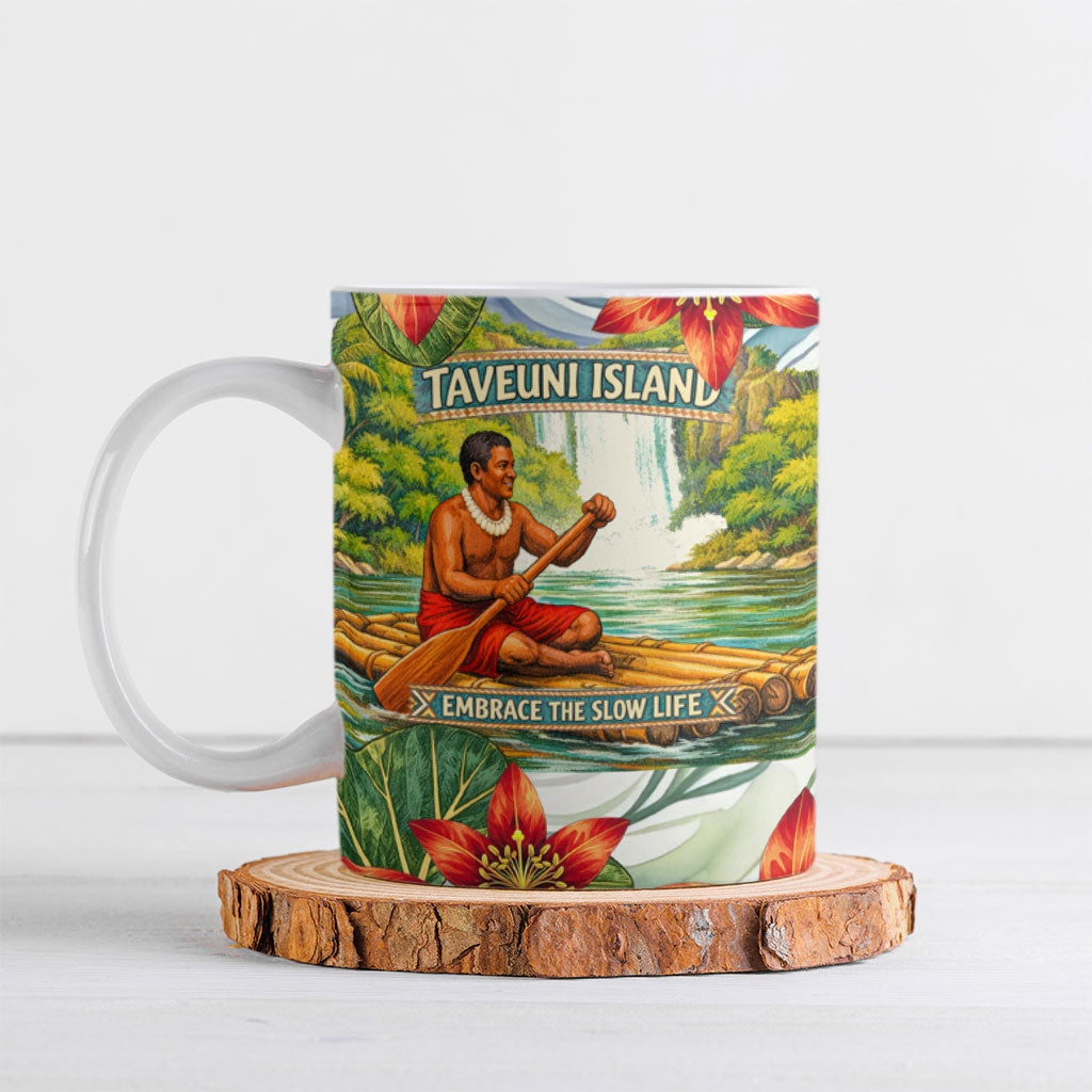 Fiji Taveuni Island Dateline Crossing Ceramic Mug Tropical Cultural Landscape With Tagimoucia Floral Pattern
