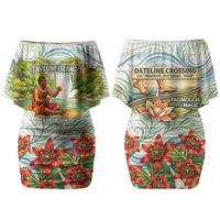 Fiji Taveuni Island Dateline Crossing Couples Matching Off Shoulder Short Dress and Long Sleeve Button Shirt Tropical Cultural Landscape With Tagimoucia Floral Pattern