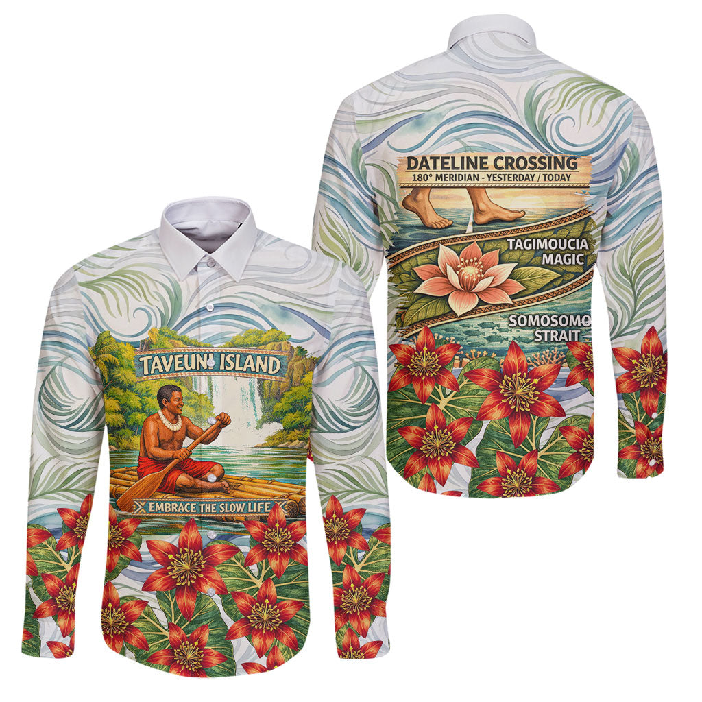 Fiji Taveuni Island Dateline Crossing Family Matching Mermaid Dress and Hawaiian Shirt Tropical Cultural Landscape With Tagimoucia Floral Pattern