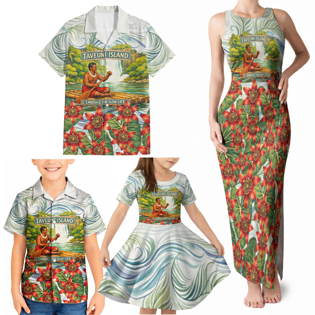 Fiji Taveuni Island Dateline Crossing Family Matching Tank Maxi Dress and Hawaiian Shirt Tropical Cultural Landscape With Tagimoucia Floral Pattern TS04 - Polynesian Pride