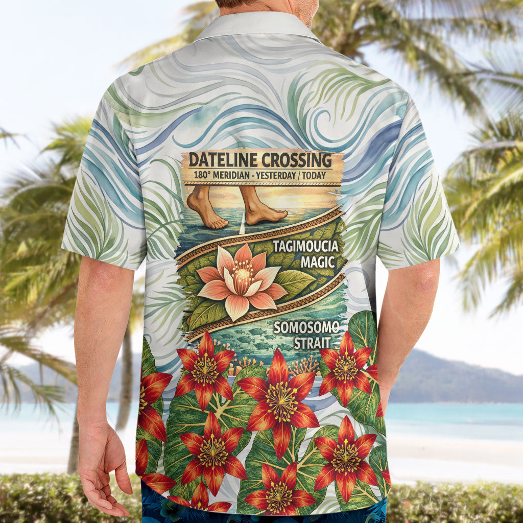 Fiji Taveuni Island Dateline Crossing Hawaiian Shirt Tropical Cultural Landscape With Tagimoucia Floral Pattern