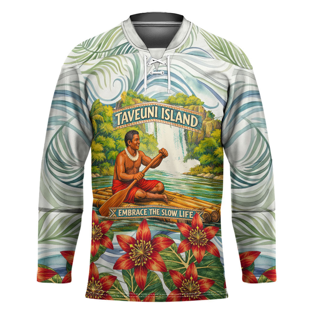 Fiji Taveuni Island Dateline Crossing Hockey Jersey Tropical Cultural Landscape With Tagimoucia Floral Pattern