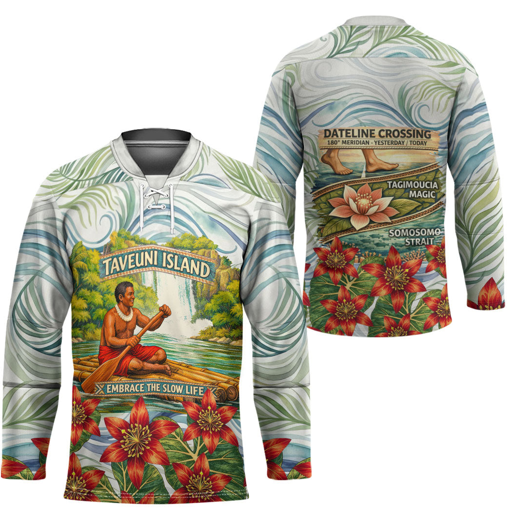 Fiji Taveuni Island Dateline Crossing Hockey Jersey Tropical Cultural Landscape With Tagimoucia Floral Pattern