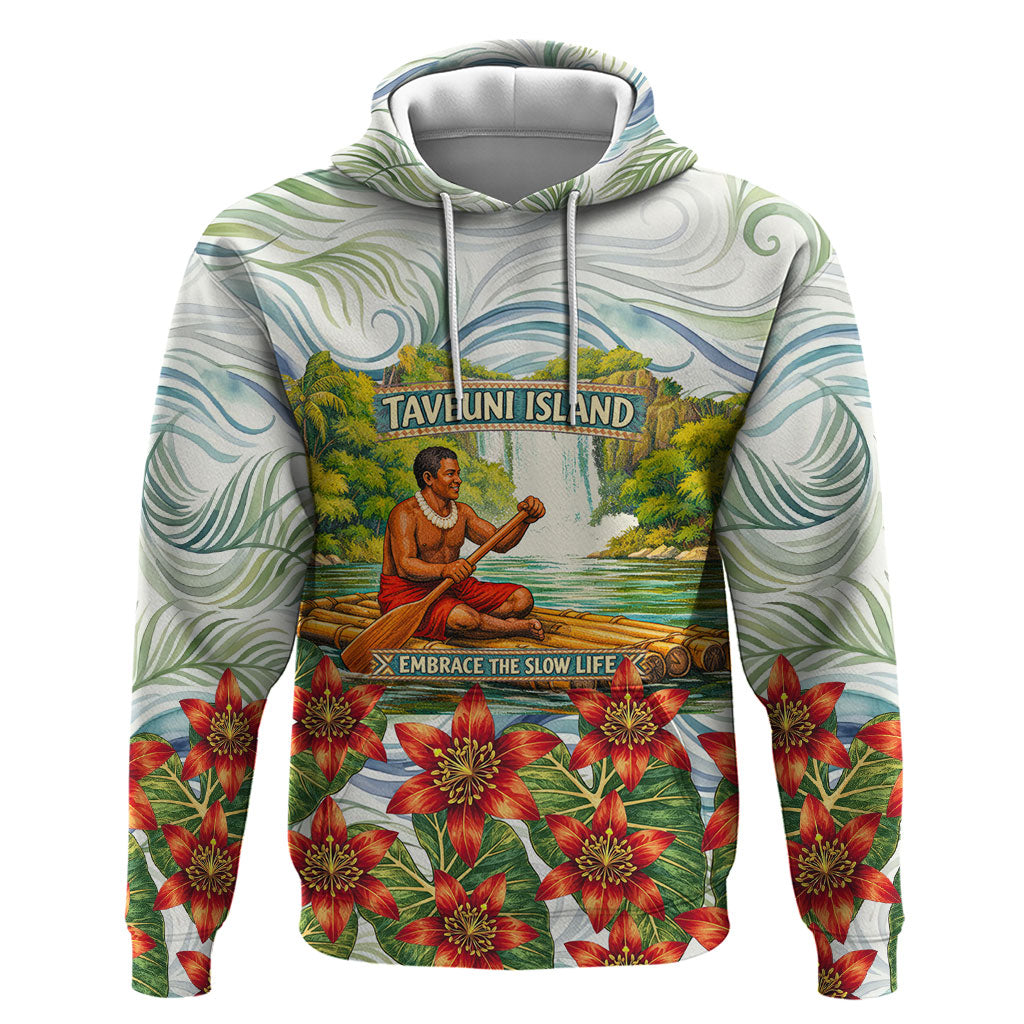 Fiji Taveuni Island Dateline Crossing Hoodie Tropical Cultural Landscape With Tagimoucia Floral Pattern